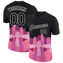 Laden Sie das Bild in den Galerie-Viewer, Uksn Individuelles Schwarz Pink-Weiß 3D Pink Schleife Brustkrebs Funktions-T-Shirt
