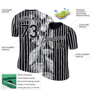 Uksn Individuelles Schwarz Weiß 3D Tropisch Hawaii Palmblätter Funktions-T-Shirt