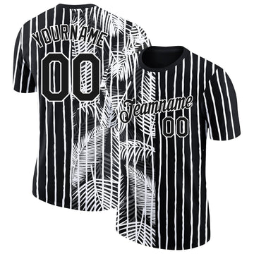 Uksn Individuelles Schwarz Weiß 3D Tropisch Hawaii Palmblätter Funktions-T-Shirt