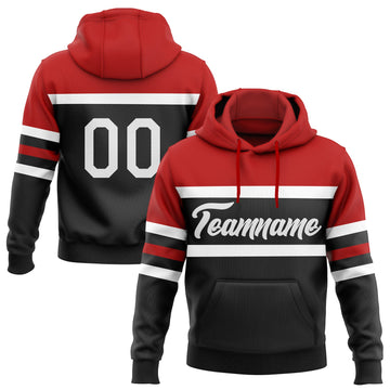 Uksn Individuelles Bestickt Schwarz Weiß-Rot Linie Sport Pullover Sweatshirt Hoodie
