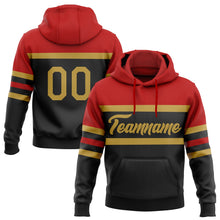 Laden Sie das Bild in den Galerie-Viewer, Uksn Individuelles Bestickt Schwarz Altgold-Rot Linie Sport Pullover Sweatshirt Hoodie
