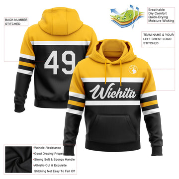 Uksn Individuelles Bestickt Schwarz Weiß-Gold Linie Sport Pullover Sweatshirt Hoodie
