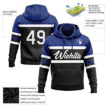 Laden Sie das Bild in den Galerie-Viewer, Uksn Individuelles Bestickt Schwarz Weiß-Royalblau Linie Sport Pullover Sweatshirt Hoodie

