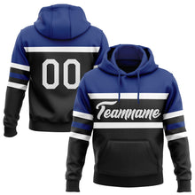 Laden Sie das Bild in den Galerie-Viewer, Uksn Individuelles Bestickt Schwarz Weiß-Royalblau Linie Sport Pullover Sweatshirt Hoodie
