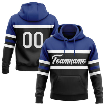 Uksn Individuelles Bestickt Schwarz Weiß-Royalblau Linie Sport Pullover Sweatshirt Hoodie