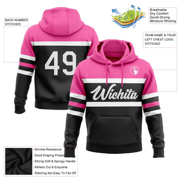 Uksn Individuelles Bestickt Schwarz Weiß-Pink Linie Sport Pullover Sweatshirt Hoodie