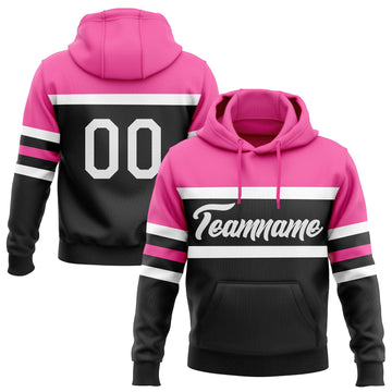 Uksn Individuelles Bestickt Schwarz Weiß-Pink Linie Sport Pullover Sweatshirt Hoodie