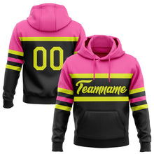 Laden Sie das Bild in den Galerie-Viewer, Uksn Individuelles Bestickt Schwarz Neongelb-Pink Linie Sport Pullover Sweatshirt Hoodie
