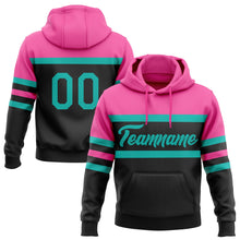 Laden Sie das Bild in den Galerie-Viewer, Uksn Individuelles Bestickt Schwarz Aqua-Pink Linie Sport Pullover Sweatshirt Hoodie
