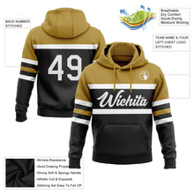 Laden Sie das Bild in den Galerie-Viewer, Uksn Individuelles Bestickt Schwarz Weiß-Altgold Linie Sport Pullover Sweatshirt Hoodie
