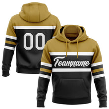 Laden Sie das Bild in den Galerie-Viewer, Uksn Individuelles Bestickt Schwarz Weiß-Altgold Linie Sport Pullover Sweatshirt Hoodie
