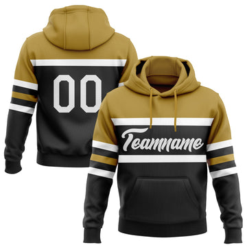 Uksn Individuelles Bestickt Schwarz Weiß-Altgold Linie Sport Pullover Sweatshirt Hoodie