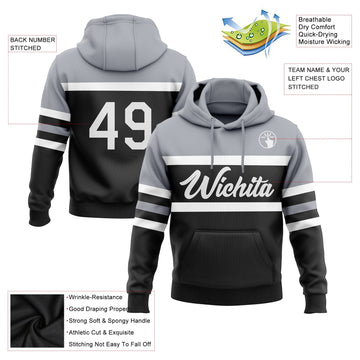 Uksn Individuelles Bestickt Schwarz Weiß-Grau Linie Sport Pullover Sweatshirt Hoodie