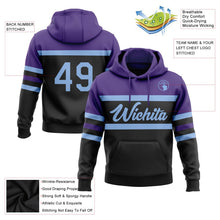 Laden Sie das Bild in den Galerie-Viewer, Uksn Individuelles Bestickt Schwarz Hellblau-Violett Linie Sport Pullover Sweatshirt Hoodie
