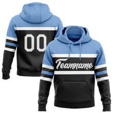 Laden Sie das Bild in den Galerie-Viewer, Uksn Individuelles Bestickt Schwarz Weiß-Hellblau Linie Sport Pullover Sweatshirt Hoodie
