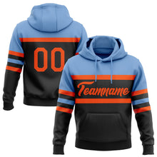 Laden Sie das Bild in den Galerie-Viewer, Uksn Individuelles Bestickt Schwarz Orange-Hellblau Linie Sport Pullover Sweatshirt Hoodie
