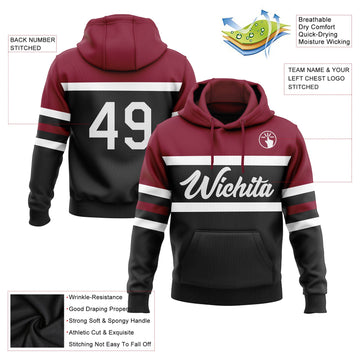 Uksn Individuelles Bestickt Schwarz Weiß-Karmesinrot Linie Sport Pullover Sweatshirt Hoodie