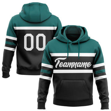 Uksn Individuelles Bestickt Schwarz Weiß-Petrol Linie Sport Pullover Sweatshirt Hoodie