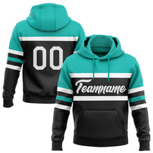 Laden Sie das Bild in den Galerie-Viewer, Uksn Individuelles Bestickt Schwarz Weiß-Aqua Linie Sport Pullover Sweatshirt Hoodie
