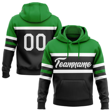Uksn Individuelles Bestickt Schwarz Weiß-Grasgrün Linie Sport Pullover Sweatshirt Hoodie