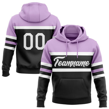 Uksn Individuelles Bestickt Schwarz Weiß-Hellviolett Linie Sport Pullover Sweatshirt Hoodie