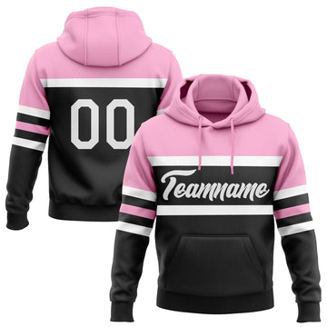 Uksn Individuelles Bestickt Schwarz Weiß-Hellrosa Linie Sport Pullover Sweatshirt Hoodie
