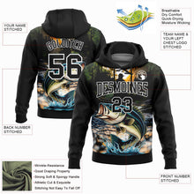 Laden Sie das Bild in den Galerie-Viewer, Uksn Individuelles Bestickt Schwarz Weiß 3D Großmaul Barsch Fisch Angeln Sport Pullover Sweatshirt Hoodie
