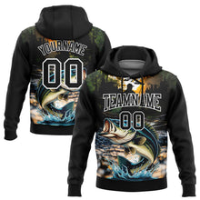 Laden Sie das Bild in den Galerie-Viewer, Uksn Individuelles Bestickt Schwarz Weiß 3D Großmaul Barsch Fisch Angeln Sport Pullover Sweatshirt Hoodie
