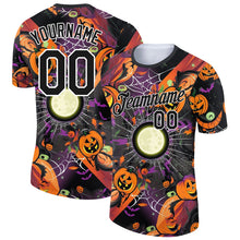 Laden Sie das Bild in den Galerie-Viewer, Uksn Individuelles Schwarz Bay Orange-Weiß 3D Halloween Funktions-T-Shirt
