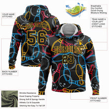 Laden Sie das Bild in den Galerie-Viewer, Uksn Individuelles Bestickt Schwarz Gold 3D Bowling Sport Pullover Sweatshirt Hoodie
