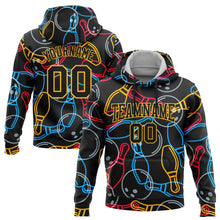 Laden Sie das Bild in den Galerie-Viewer, Uksn Individuelles Bestickt Schwarz Gold 3D Bowling Sport Pullover Sweatshirt Hoodie
