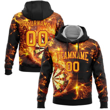 Laden Sie das Bild in den Galerie-Viewer, Uksn Individuelles Bestickt Schwarz Gold-Rot 3D Flamme Dartboard Sport Pullover Sweatshirt Hoodie
