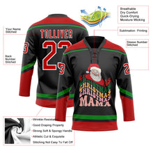 Laden Sie das Bild in den Galerie-Viewer, Uksn Individuelles Schwarz Rot-Grasgrün Lustige Weihnachten 3D Eishockey-Trikot mit Schnürkragen
