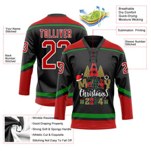 Laden Sie das Bild in den Galerie-Viewer, Uksn Individuelles Schwarz Rot-Grasgrün Lustige Weihnachten 3D Eishockey-Trikot mit Schnürkragen
