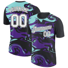 Laden Sie das Bild in den Galerie-Viewer, Uksn Individuelles Schwarz Eisblau-Violett 3D Esports Funktions-T-Shirt

