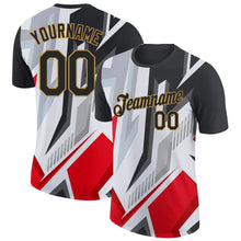 Laden Sie das Bild in den Galerie-Viewer, Uksn Individuelles Schwarz Rot Grau-Altgold 3D Esports Funktions-T-Shirt
