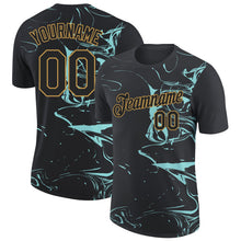 Laden Sie das Bild in den Galerie-Viewer, Uksn Individuelles Schwarz Eisblau-Altgold 3D Esports Funktions-T-Shirt
