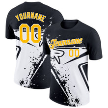 Laden Sie das Bild in den Galerie-Viewer, Uksn Individuelles Schwarz Gold-Weiß 3D Esports Funktions-T-Shirt
