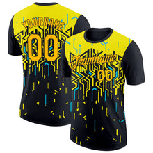 Laden Sie das Bild in den Galerie-Viewer, Uksn Individuelles Schwarz Gold Hellgelb-Himmelblau 3D Esports Funktions-T-Shirt
