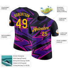 Laden Sie das Bild in den Galerie-Viewer, Uksn Individuelles Schwarz Gold Violett-Dunkelrosa 3D Esports Funktions-T-Shirt
