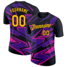 Laden Sie das Bild in den Galerie-Viewer, Uksn Individuelles Schwarz Gold Violett-Dunkelrosa 3D Esports Funktions-T-Shirt
