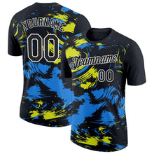 Laden Sie das Bild in den Galerie-Viewer, Uksn Individuelles Schwarz Puderblau-Neongelb 3D Esports Funktions-T-Shirt
