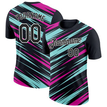 Laden Sie das Bild in den Galerie-Viewer, Uksn Individuelles Schwarz Eisblau-Dunkelrosa 3D Esports Funktions-T-Shirt

