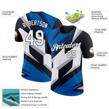 Uksn Individuelles Schwarz Weiß-Blau 3D Esports Funktions-T-Shirt