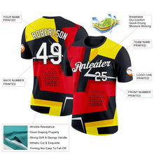 Laden Sie das Bild in den Galerie-Viewer, Uksn Individuelles Schwarz Rot-Gelb 3D Esports Funktions-T-Shirt
