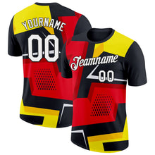 Laden Sie das Bild in den Galerie-Viewer, Uksn Individuelles Schwarz Rot-Gelb 3D Esports Funktions-T-Shirt
