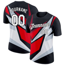 Laden Sie das Bild in den Galerie-Viewer, Uksn Individuelles Schwarz Rot-Silber 3D Esports Funktions-T-Shirt
