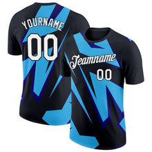 Laden Sie das Bild in den Galerie-Viewer, Uksn Individuelles Schwarz Himmelblau-Dunkelviolett 3D Esports Funktions-T-Shirt
