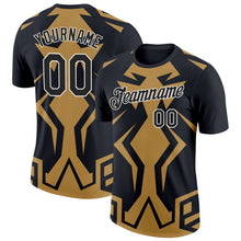 Laden Sie das Bild in den Galerie-Viewer, Uksn Individuelles Schwarz Altgold-Weiß 3D Esports Funktions-T-Shirt
