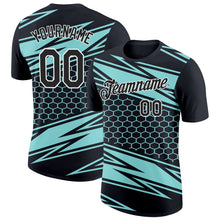 Laden Sie das Bild in den Galerie-Viewer, Uksn Individuelles Schwarz Eisblau-Weiß 3D Esports Funktions-T-Shirt
